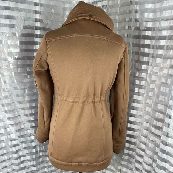 Yoki Tan High Collar Snap/Zipper Drawstring Waist Coat - Picture 3 of 6